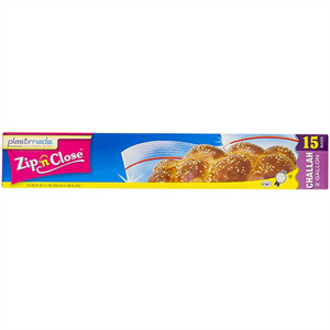Plastimade Challah Bags Zip N Close 2 Gal, 15 Ct