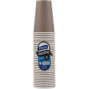 Paper House 10 Oz White Grid Hot Cups, 32 Pk